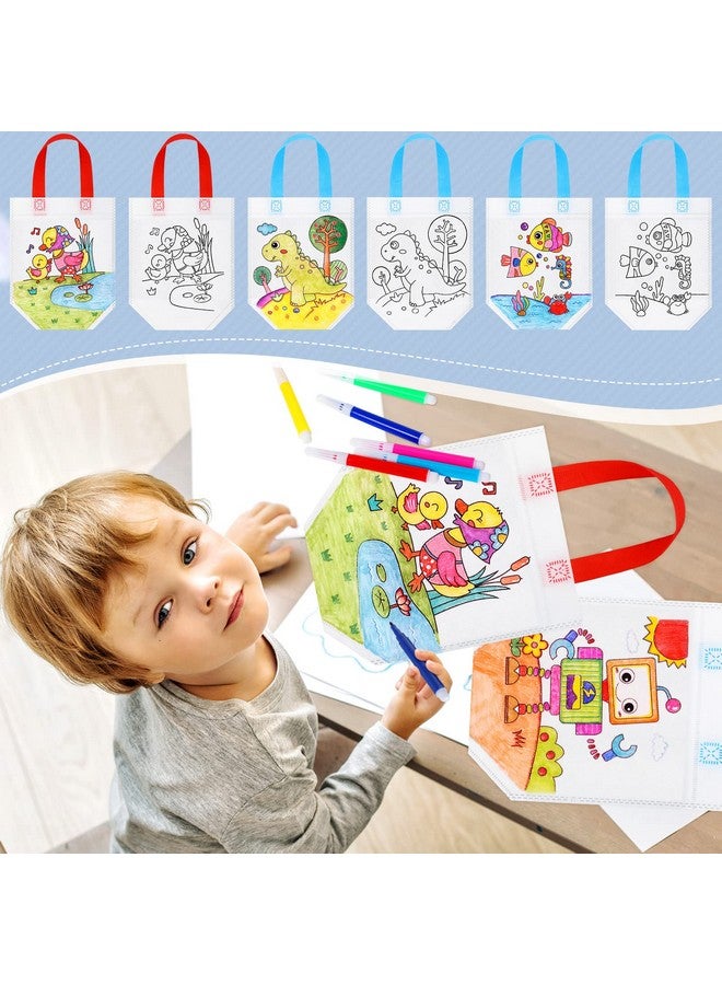 Chunful Cute Coloring Goodie Bags For Kids Birthday Party Reusable Cartoon Coloring Party Favor Tote Bags Non Woven Coloring Totes With Colorful Pens Diy Crafts Supplies (Lovely With Maker,24 Pieces)  - Image 5