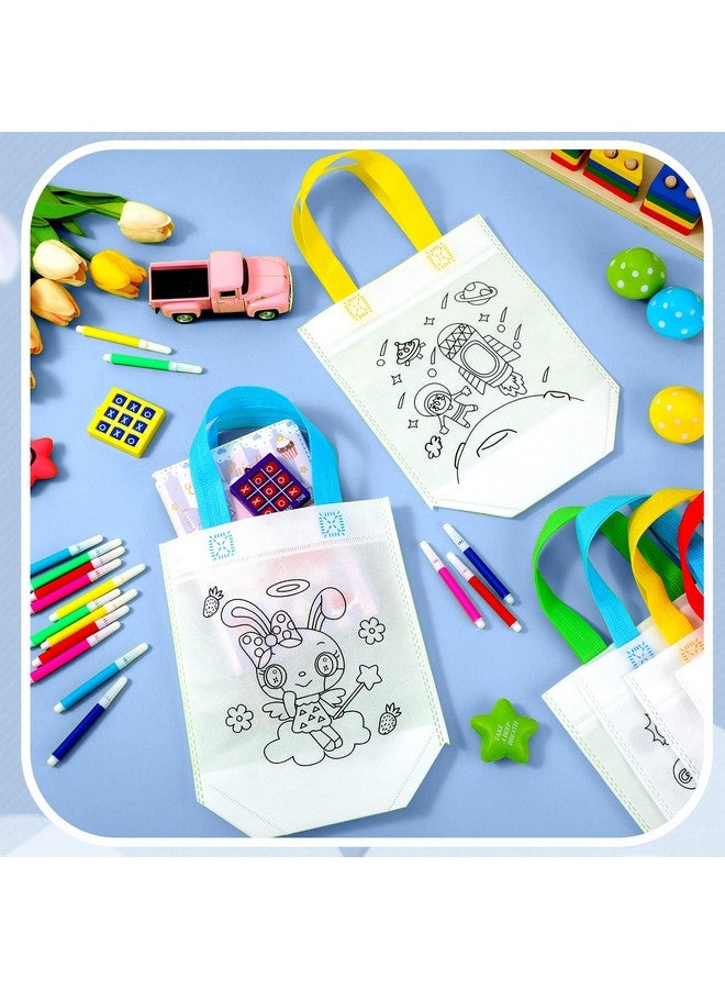 Chunful Cute Coloring Goodie Bags For Kids Birthday Party Reusable Cartoon Coloring Party Favor Tote Bags Non Woven Coloring Totes With Colorful Pens Diy Crafts Supplies (Lovely With Maker,24 Pieces)  - Image 3