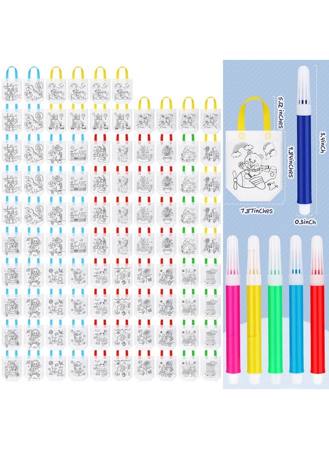Chunful Cute Coloring Goodie Bags For Kids Birthday Party Reusable Cartoon Coloring Party Favor Tote Bags Non Woven Coloring Totes With Colorful Pens Diy Crafts Supplies (Lovely With Maker,24 Pieces)  - Image 2