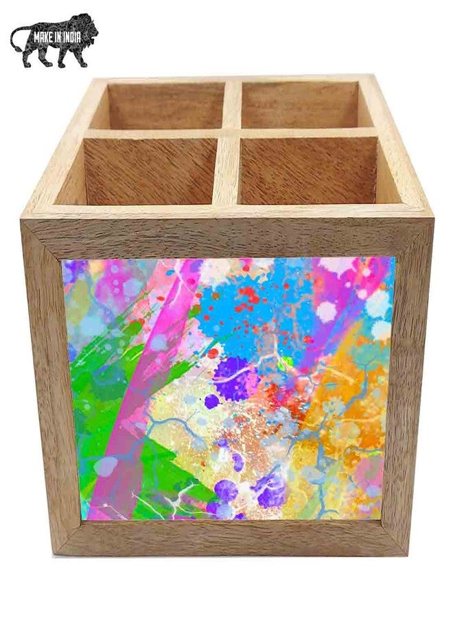 Nutcase Wooden Cutlery Stand Holder Silverware Caddy Spoons Forks Knives Organizer for Dining Table & Kitchen -Made in India-Spoons NOT Included - Watercolor Pink and Yellow - Image 5