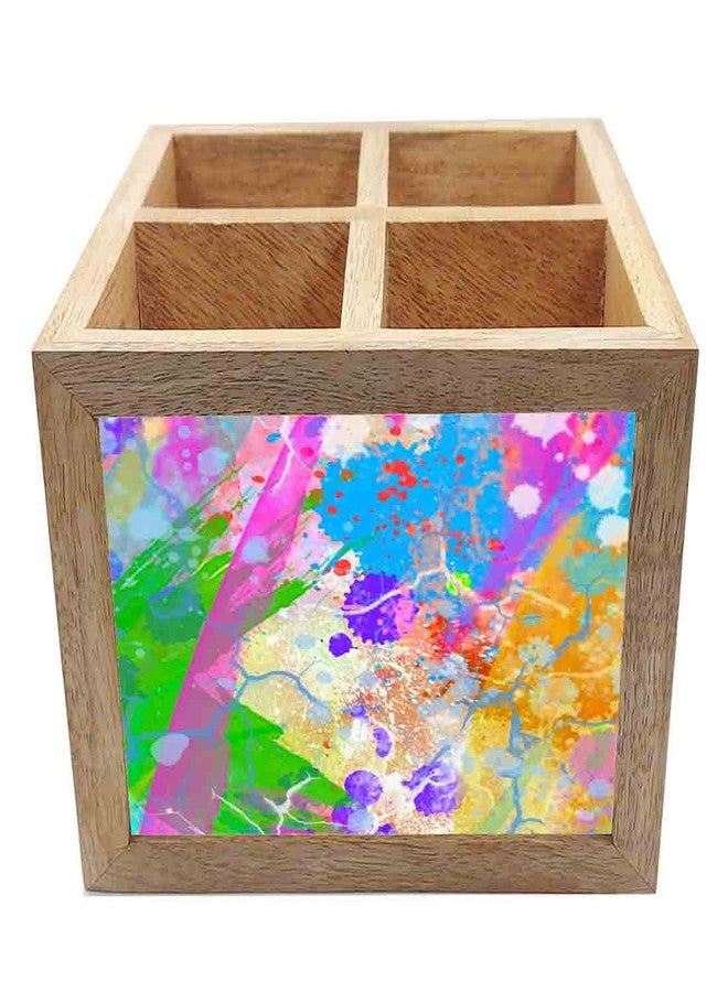 Nutcase Wooden Cutlery Stand Holder Silverware Caddy Spoons Forks Knives Organizer for Dining Table & Kitchen -Made in India-Spoons NOT Included - Watercolor Pink and Yellow - Image 3