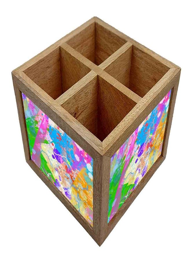 Nutcase Wooden Cutlery Stand Holder Silverware Caddy Spoons Forks Knives Organizer for Dining Table & Kitchen -Made in India-Spoons NOT Included - Watercolor Pink and Yellow - Image 2