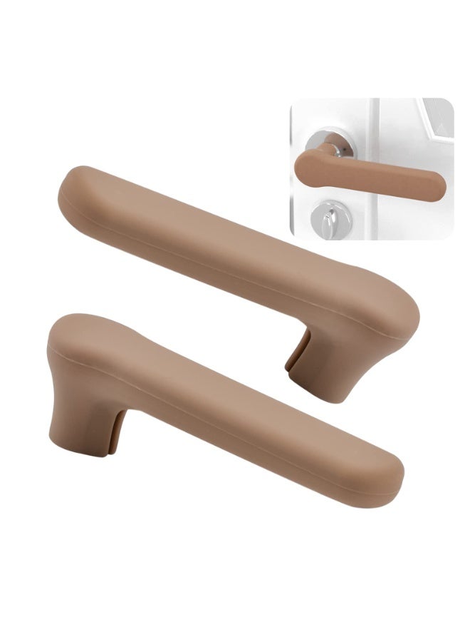 2 Pcs Brown Silicone Door Handle Covers – Anti‑Static Soft Door Knob Glove Protector for Flat Square Door Levers, 15x4.5 cm - Image 1