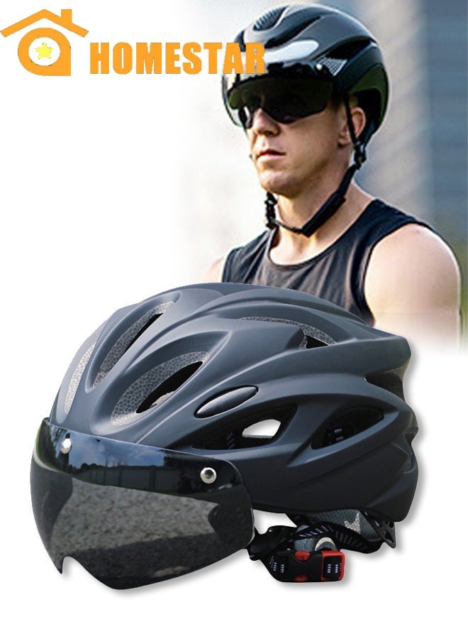 HOMESTAR Adult bicycle helmet, adjustable mountain riding safety helmet with detachable magnetic goggles, suitable for both men and women，Black - Image 1