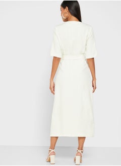 ELLA Wrap Front Button Belted Midi Dress  - Image 2