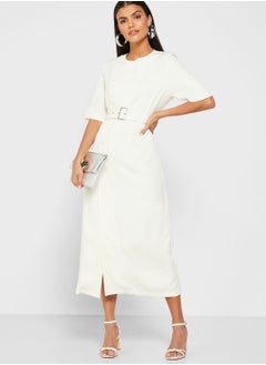ELLA Wrap Front Button Belted Midi Dress  - Image 4