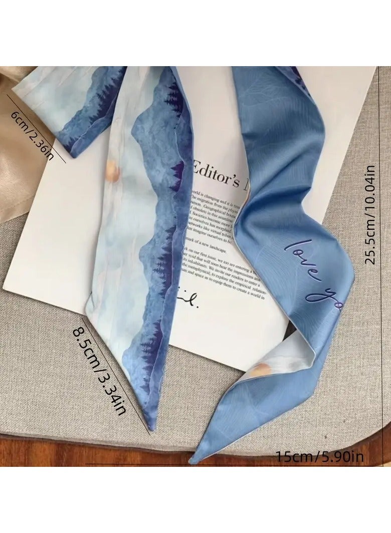 Rozino 8pcs Oil Painting Silky Scarf Tied Headband Vintage All Match Hair Ties Elegant Hair Accessories For Women Girls For Daily Decoration - Image 3