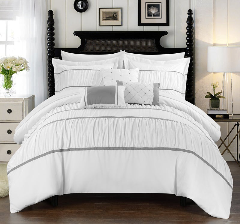 Chic Home Chic Home Cheryl 10 Piece Comforter Set Complete Bed in a Bag Pleated Ruched Ruffled Bedding with Sheet Set and Decorative Pillows Shams Included King White 
