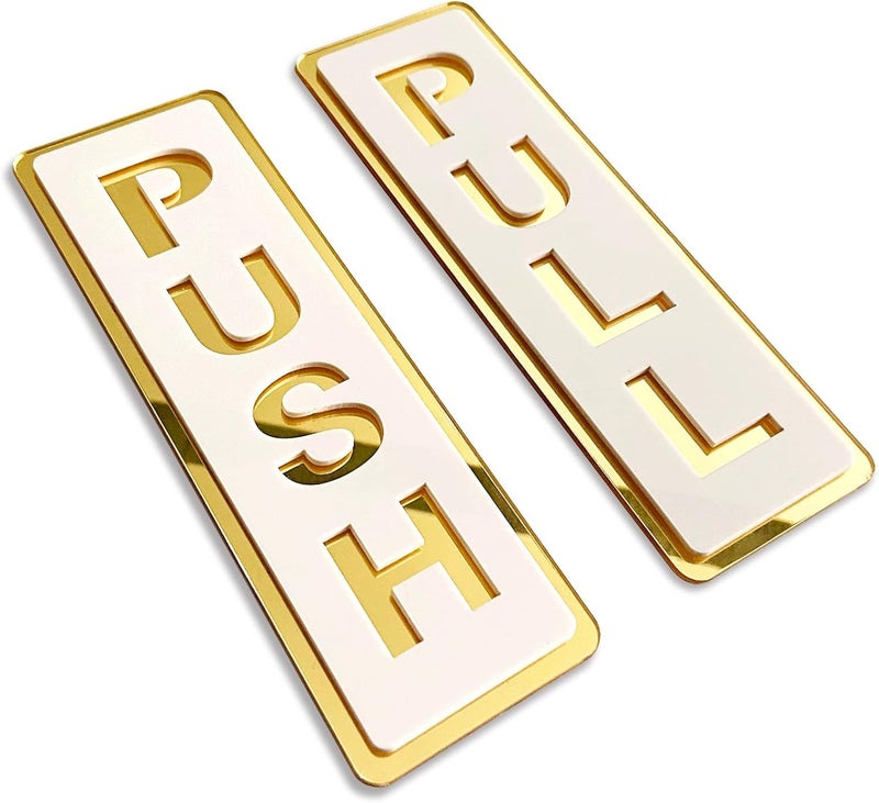 Paynads Push Pull Golden White Glass Door Acrylic Signage Sticker, Self-Adhesive Door Sign Sticker for Office, Stores, Cafe, Hotel, Restaurant, Business & Shop - 5.9 Inch x 2 Inch (Acrylic) - Image 1