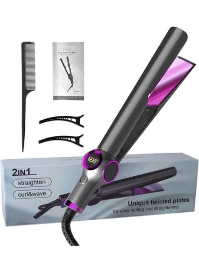 Curler and Straightener 2 in 1,Intelligent Constant Temperature, Ceramic Coating & 10s Fast Heat,Negative Ions,LED Display and 4 Adjustable Tempfor All Hair Types