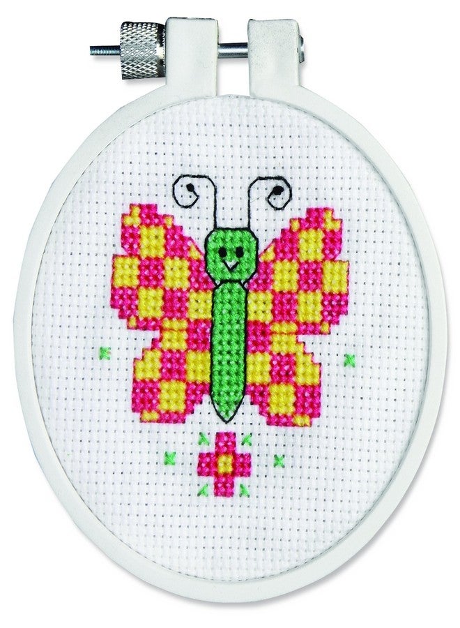 Janlynn 21-0981 Round Kid Stitch Checky Butterfly Mini Counted Cross Stitch Kit, 3-Inch