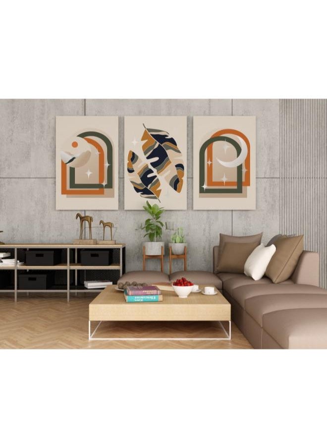 Set of Boho set 3 of Leaves with orange and dark green color