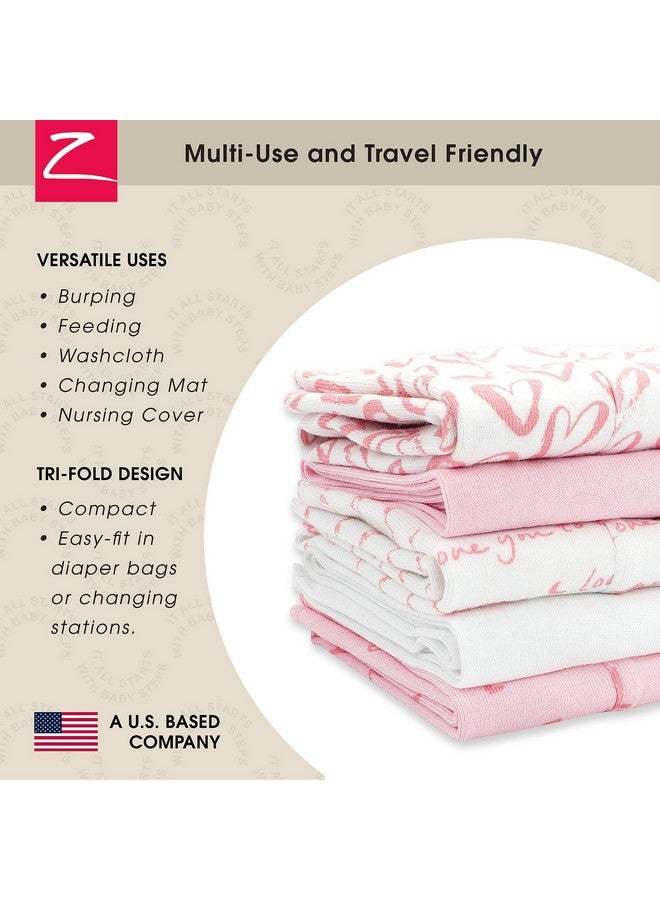 Zutano 5-Pack Organic Burp Cloths for Baby Girl & Boy, Large Cotton Burping Cloths for Babies | Absorbent Baby Spit-Up Rags | Gender Neutral Burp Clothes | Newborn Essentials, Pink Hearts - Image 4