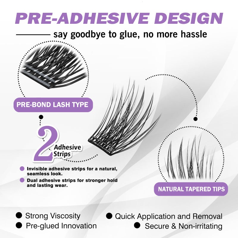 EASITENSION Self Adhesive Eyelashes Upgraded 156 PCS EASITENSION Clusters Kit Lash Clusters DIY Eyelashes Pre Glued No Glue Needed No Remover No residue, Black - Image 3