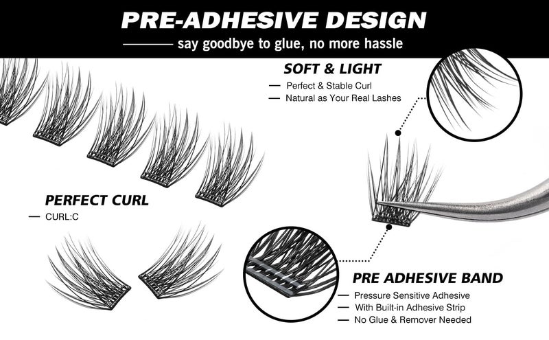EASITENSION Self Adhesive Eyelashes Upgraded 156 PCS EASITENSION Clusters Kit Lash Clusters DIY Eyelashes Pre Glued No Glue Needed No Remover No residue, Black - Image 5