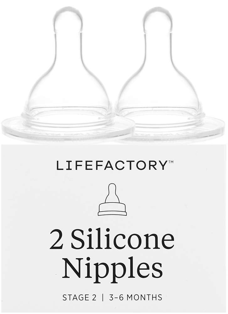 Lifefactory Stage 2 Silicone Nipples, 3-6 Months, 2-Pack by Lifefactory