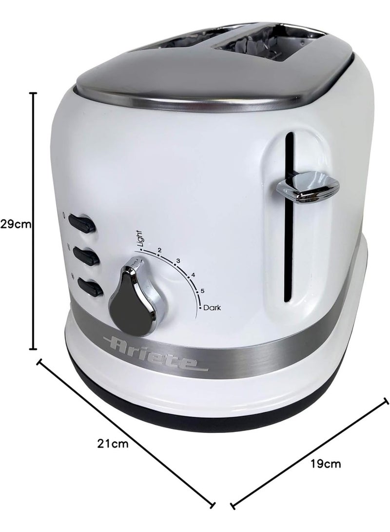 Ariete Moderna 2 Slice Toaster 0149W with 6 Browning Levels, Auto Eject, Crumb Tray, Defrosting and Reheating Functions, Cord Wrap, Metal Body, 800W, White - Image 3