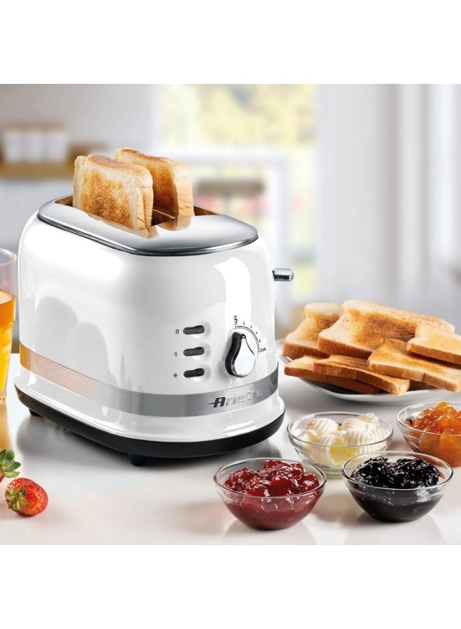 Ariete Moderna 2 Slice Toaster 0149W with 6 Browning Levels, Auto Eject, Crumb Tray, Defrosting and Reheating Functions, Cord Wrap, Metal Body, 800W, White - Image 2