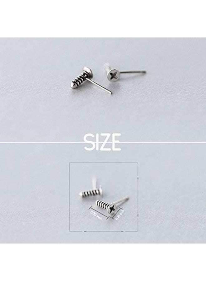 BC 925 Sterling Silver Screw Fashion Unique Gothic Rock Hip-hop Unisex Stud Earrings - Image 2
