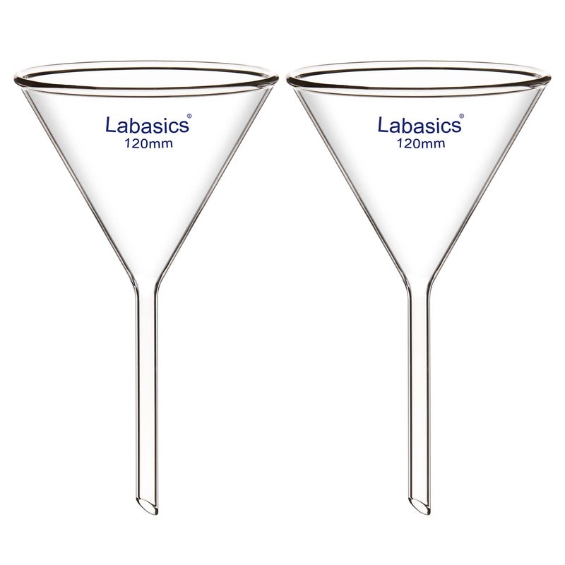 Labasics 2Pack Glass Heavy Wall Funnel Borosilicate Glass Funnel Short Stem 120 mm Diameter 120 mm Stem Length - Image 2
