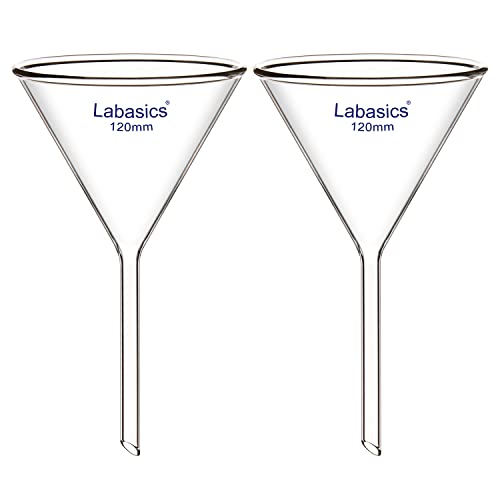 Labasics 2Pack Glass Heavy Wall Funnel Borosilicate Glass Funnel Short Stem 120 mm Diameter 120 mm Stem Length - Image 1
