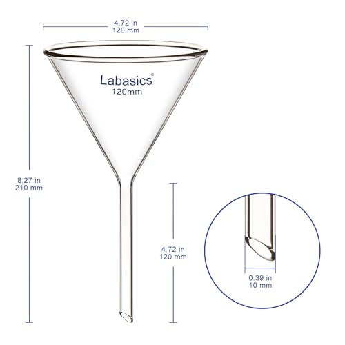 Labasics 2Pack Glass Heavy Wall Funnel Borosilicate Glass Funnel Short Stem 120 mm Diameter 120 mm Stem Length - Image 3