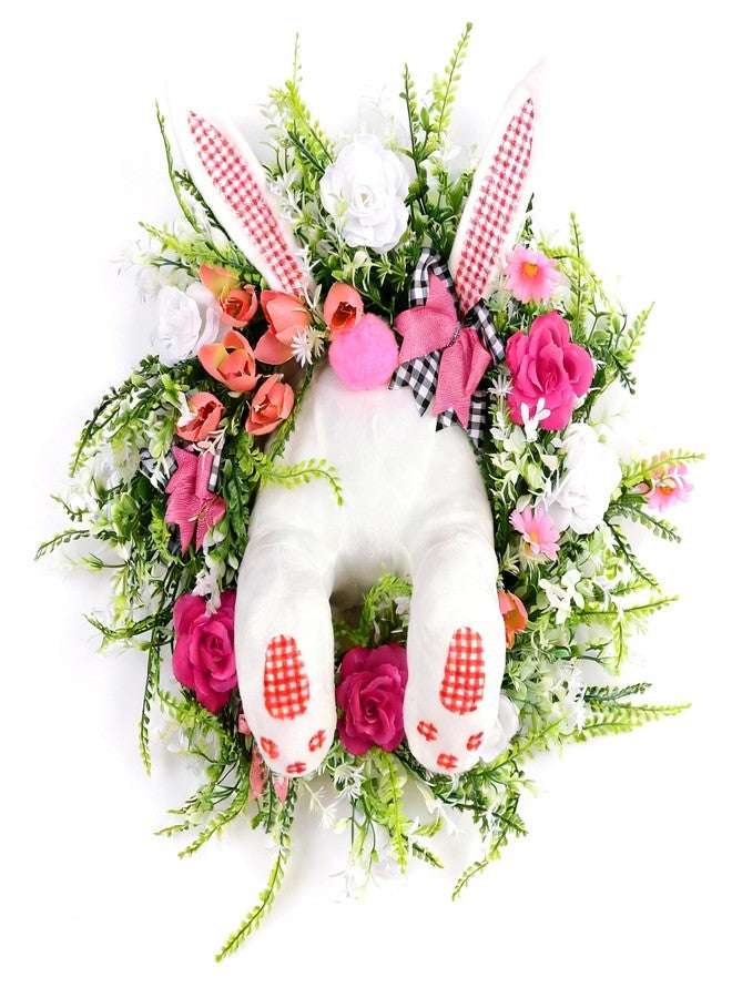 MCJC Easter Bunny Butt Wreath, Spring Door Decoration Kit, Colorful Ribbon and Floral Design, 18 x 15.8 Inches, Indoor Outdoor Welcome Sign - Image 1