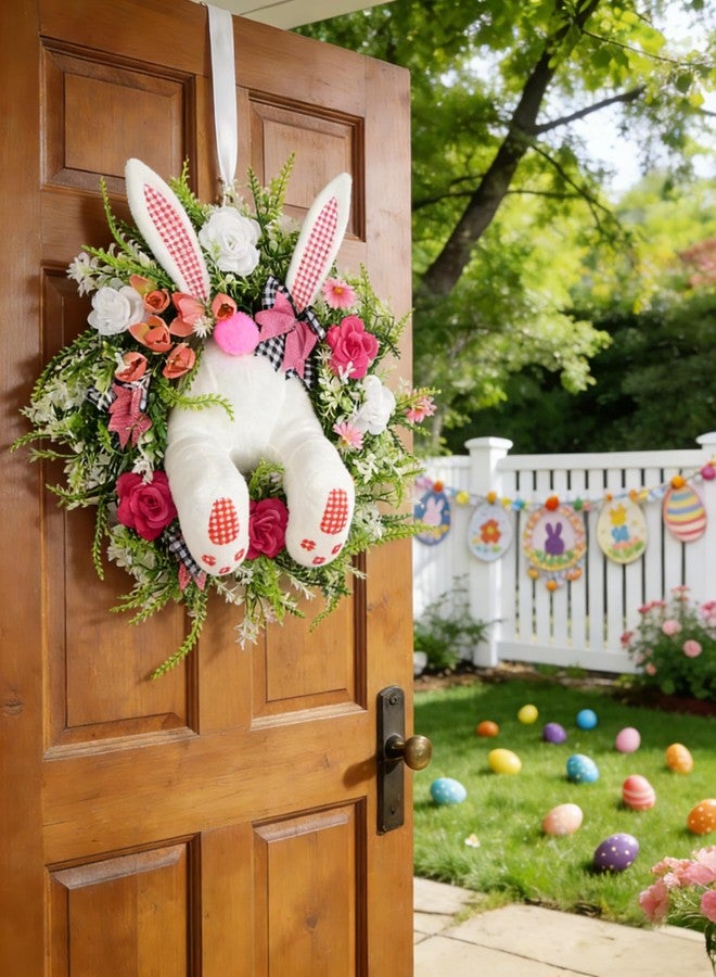 MCJC Easter Bunny Butt Wreath, Spring Door Decoration Kit, Colorful Ribbon and Floral Design, 18 x 15.8 Inches, Indoor Outdoor Welcome Sign - Image 2