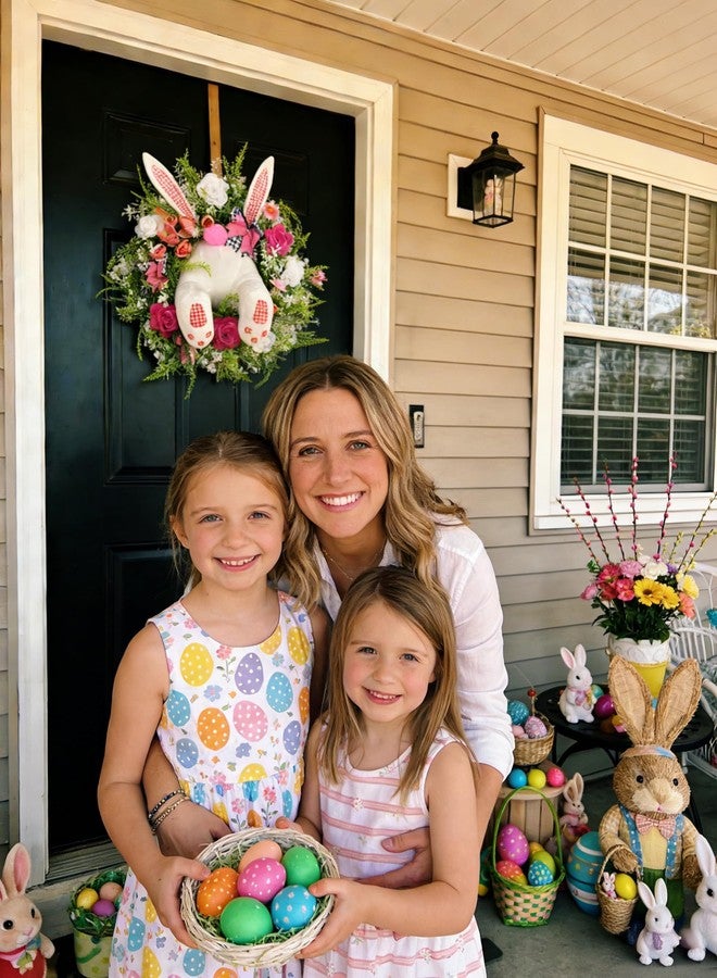 MCJC Easter Bunny Butt Wreath, Spring Door Decoration Kit, Colorful Ribbon and Floral Design, 18 x 15.8 Inches, Indoor Outdoor Welcome Sign - Image 4