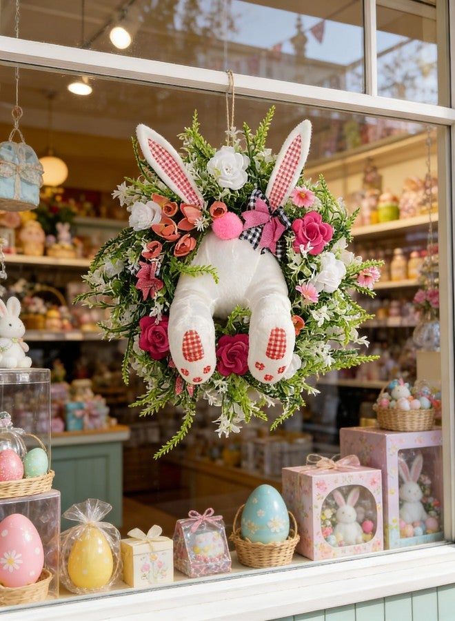 MCJC Easter Bunny Butt Wreath, Spring Door Decoration Kit, Colorful Ribbon and Floral Design, 18 x 15.8 Inches, Indoor Outdoor Welcome Sign - Image 5