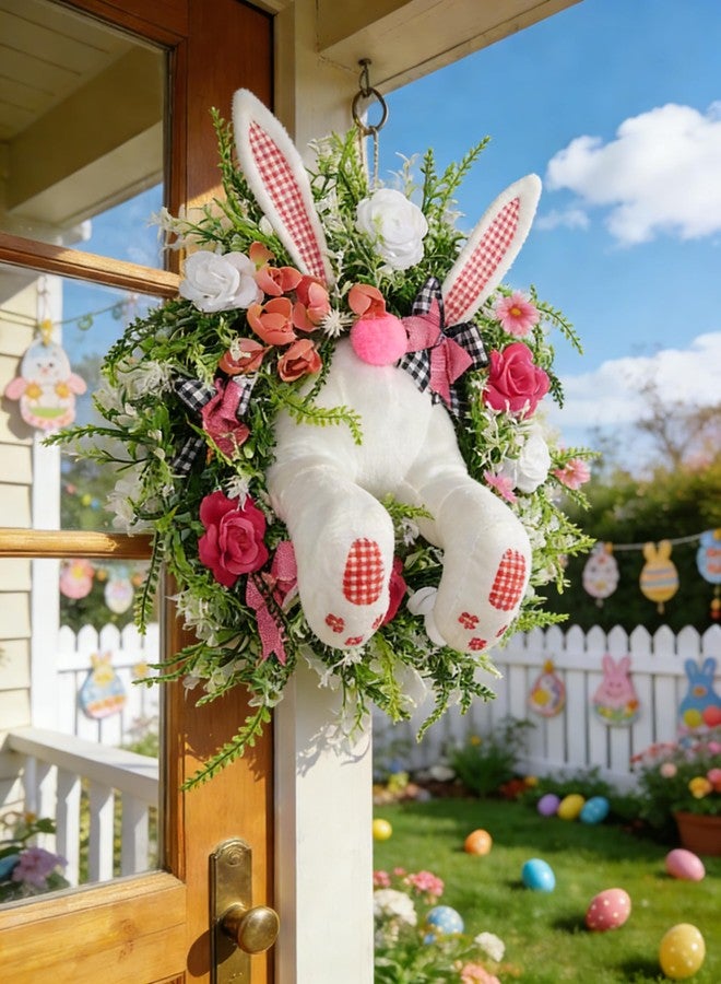 MCJC Easter Bunny Butt Wreath, Spring Door Decoration Kit, Colorful Ribbon and Floral Design, 18 x 15.8 Inches, Indoor Outdoor Welcome Sign - Image 3