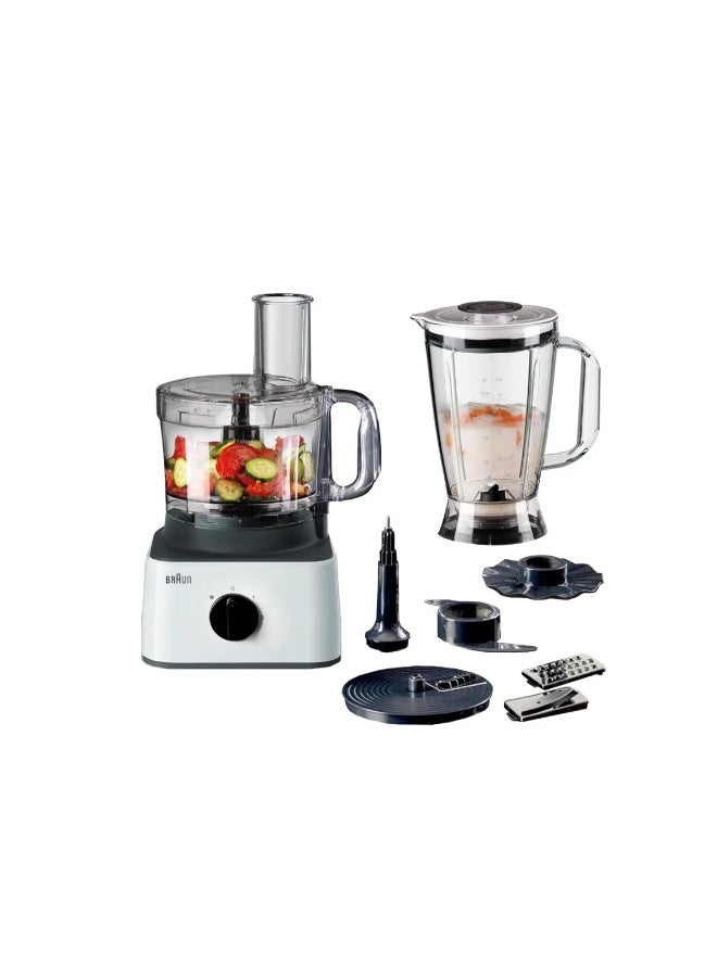 Braun 8 In 1 Food Processor, 8 Functions, 2.1 Liter, 750 Watt, White Black - FP0145WH 750 W FP0145WH white & black