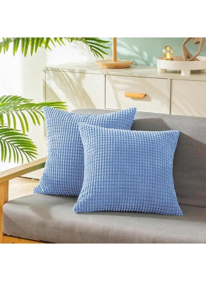 CaliTime Pack of 2 Comfy Throw Pillow Covers Cases for Couch Sofa Bed Decoration Comfortable Supersoft Corduroy Corn Striped Both Sides 20 X 20 Inches Grey Blue - Image 1