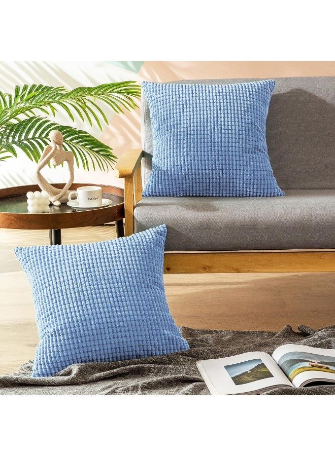 CaliTime Pack of 2 Comfy Throw Pillow Covers Cases for Couch Sofa Bed Decoration Comfortable Supersoft Corduroy Corn Striped Both Sides 20 X 20 Inches Grey Blue - Image 2