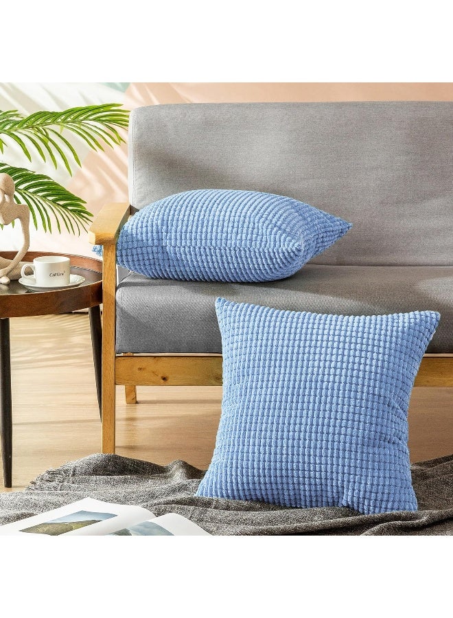 CaliTime Pack of 2 Comfy Throw Pillow Covers Cases for Couch Sofa Bed Decoration Comfortable Supersoft Corduroy Corn Striped Both Sides 20 X 20 Inches Grey Blue - Image 3