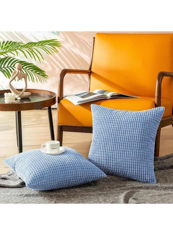 CaliTime Pack of 2 Comfy Throw Pillow Covers Cases for Couch Sofa Bed Decoration Comfortable Supersoft Corduroy Corn Striped Both Sides 20 X 20 Inches Grey Blue - Image 5
