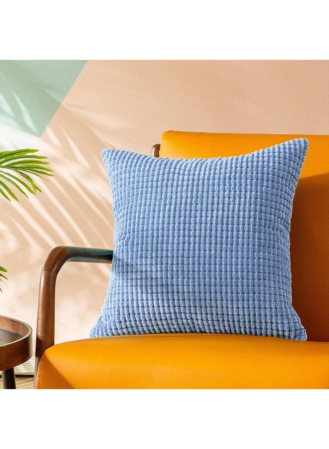 CaliTime Pack of 2 Comfy Throw Pillow Covers Cases for Couch Sofa Bed Decoration Comfortable Supersoft Corduroy Corn Striped Both Sides 20 X 20 Inches Grey Blue - Image 4