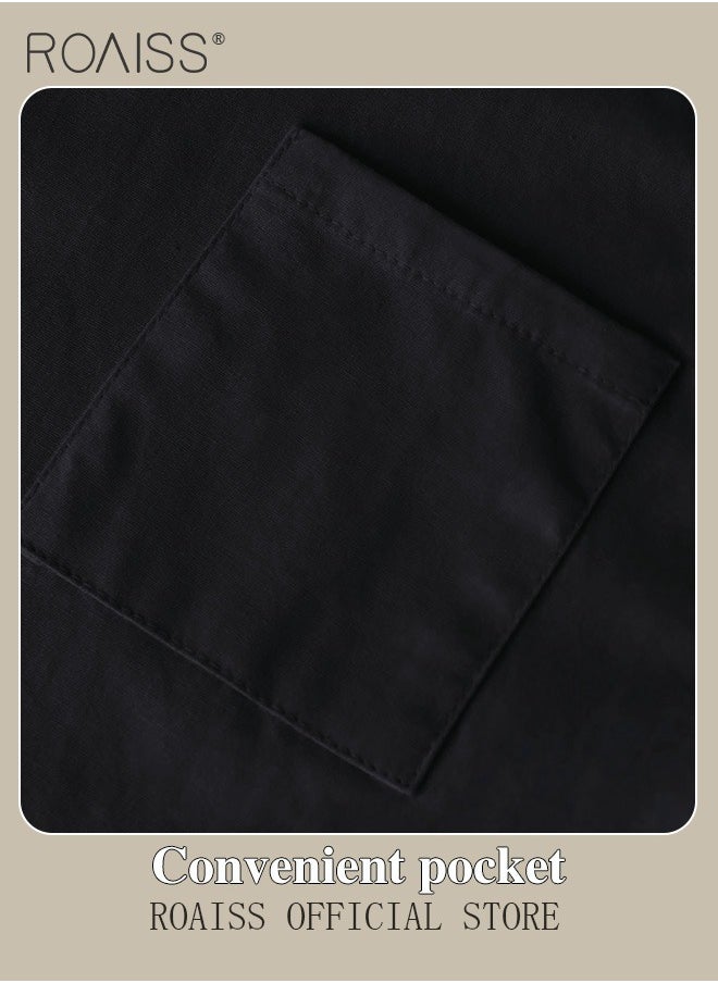 roaiss - Ladies 2 Piece Set New Trend Fashion Classic Solid Color Cotton Linen Shirt Suit Summer Spring Plus Size Clothes for Women Breathable and Cool Long-Sleeve Lapel Shirt Loose Pants - Image 1