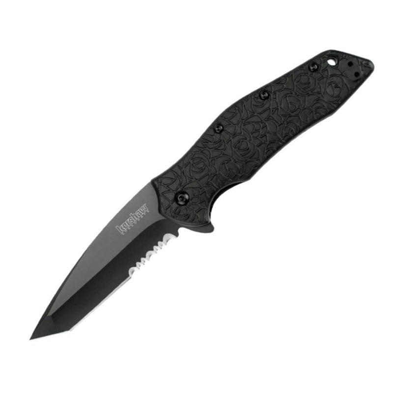 Kershaw Kuro Tanto Assisted Opening Knife (3.125" Black Serr) 1835TBLKST - Image 1