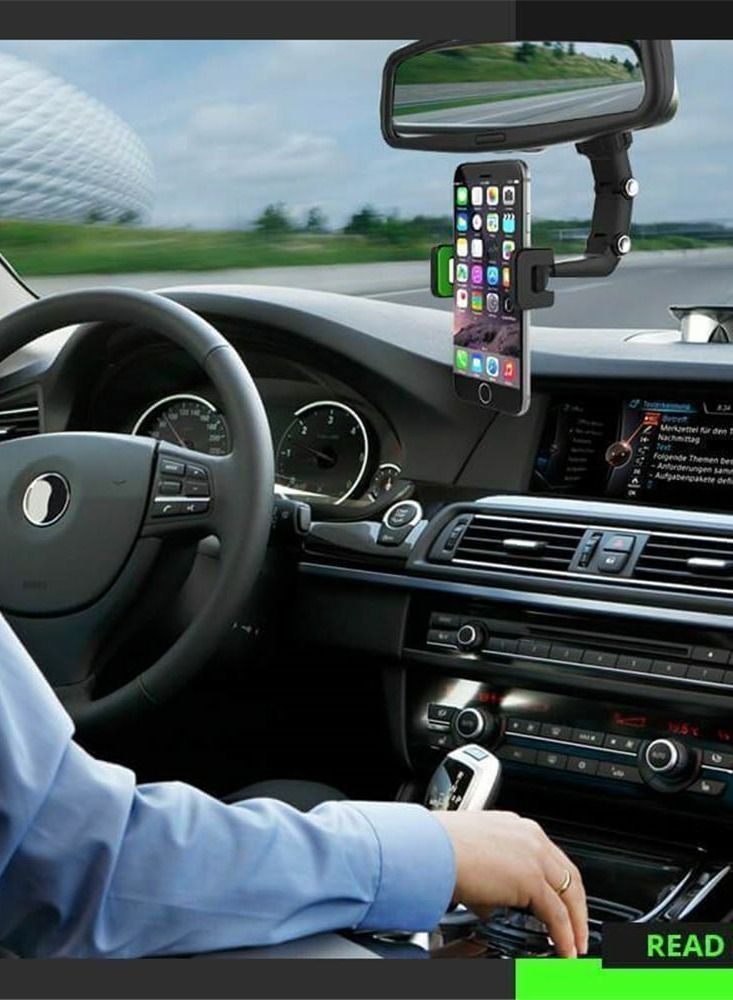Car Phone Holder Multifunctional 360 Degree Rotatable Auto Rearview Mirror Mount Seat Hanging Clip Bracket Cell Phone Holder for 4.0-6.1 Inch Phone Gps Navigation Adjustable Support (black) - Image 3