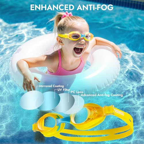 Dizokizo 2 Pack Kids Swim Goggles for Toddlers 6-14(8-12), Anti-Fog UV Protection No Leak Swimming Glasses for Boys Girls (Rose & Yellow) - Image 5