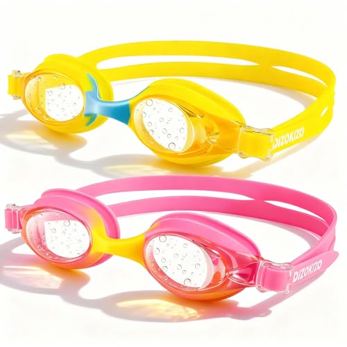 Dizokizo 2 Pack Kids Swim Goggles for Toddlers 6-14(8-12), Anti-Fog UV Protection No Leak Swimming Glasses for Boys Girls (Rose & Yellow) - Image 1