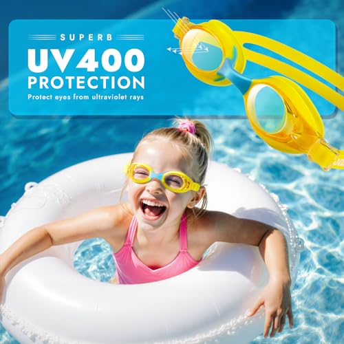 Dizokizo 2 Pack Kids Swim Goggles for Toddlers 6-14(8-12), Anti-Fog UV Protection No Leak Swimming Glasses for Boys Girls (Rose & Yellow) - Image 4
