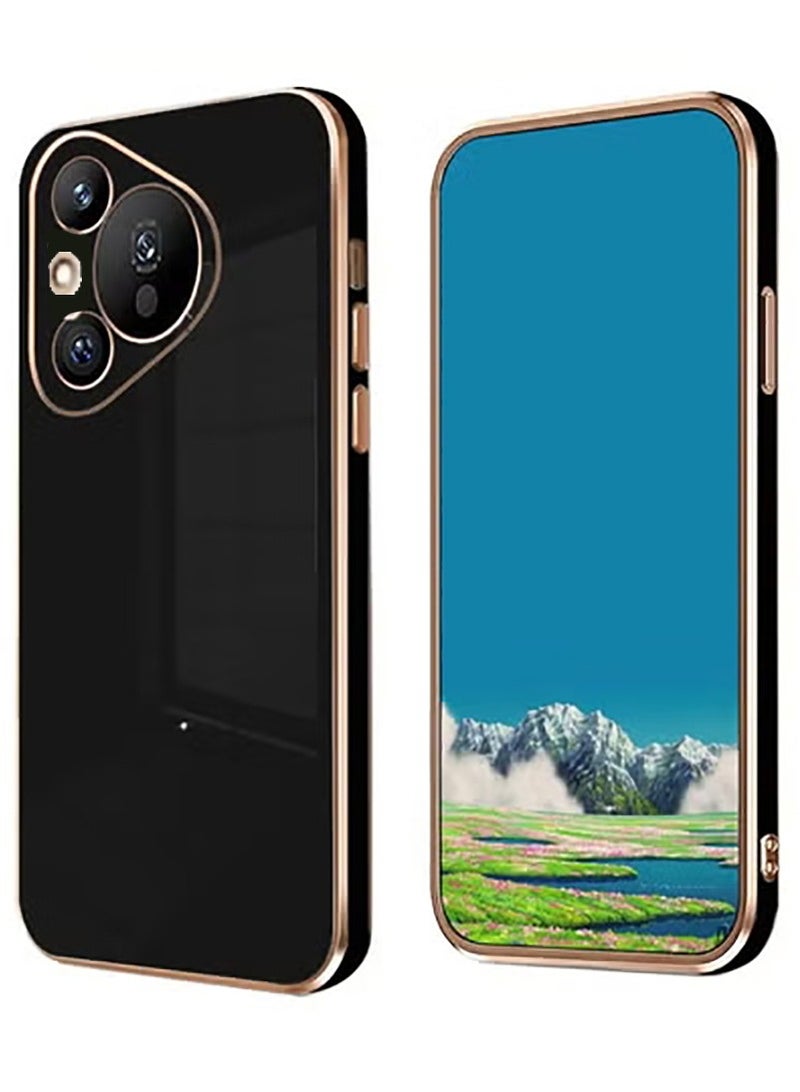 Compatible with Huawei Pura 80 cover, smooth veneer gold plated chrome, black Thin and smooth shock-proof full protection Huawei Pura 80 case -Black - Image 1