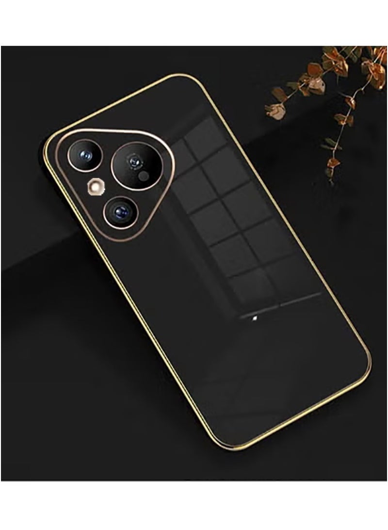 Compatible with Huawei Pura 80 cover, smooth veneer gold plated chrome, black Thin and smooth shock-proof full protection Huawei Pura 80 case -Black - Image 2