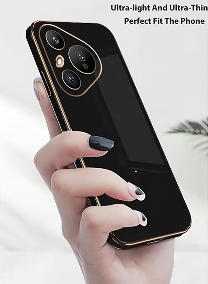 Compatible with Huawei Pura 80 cover, smooth veneer gold plated chrome, black Thin and smooth shock-proof full protection Huawei Pura 80 case -Black - Image 3
