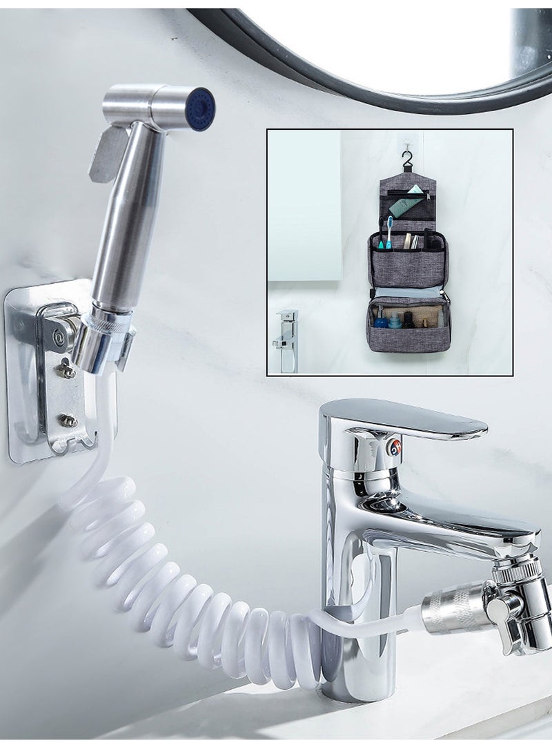 LUCKIER Stainless Steel Portable Travel Shattaf Bidet Portable Toiletries Bag Copper Diverter 3meter Hose Silicone Suction Cup with Space Aluminum Base Faucet Adapter Kit for Home/Hotel/muslim shower - Image 2