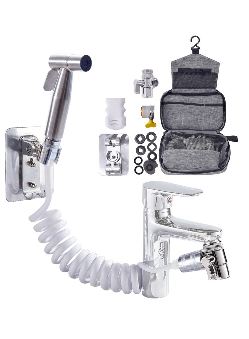 LUCKIER Stainless Steel Portable Travel Shattaf Bidet Portable Toiletries Bag Copper Diverter 3meter Hose Silicone Suction Cup with Space Aluminum Base Faucet Adapter Kit for Home/Hotel/muslim shower - Image 1