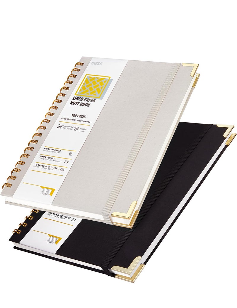 OWSC Lined Spiral Notebook with thick 110 GSM Papers, 320 Pages B5 Size College Ruled Notebook, Hardcover 7.1 x 10 Inches Journal for Women and Men, Notebooks for work, School (2 Pack B5 Grey Black) - Image 1