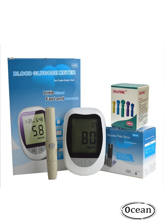 Ocean Blood Glucose Monitor, Portable Blood Sugar Test Kit, Large Display Digital, 1 Lancing Device, 50 Test Strips and 50 Blood Lancets, Accurate Blood Sugar Level Checker for Home and Travel - Image 1